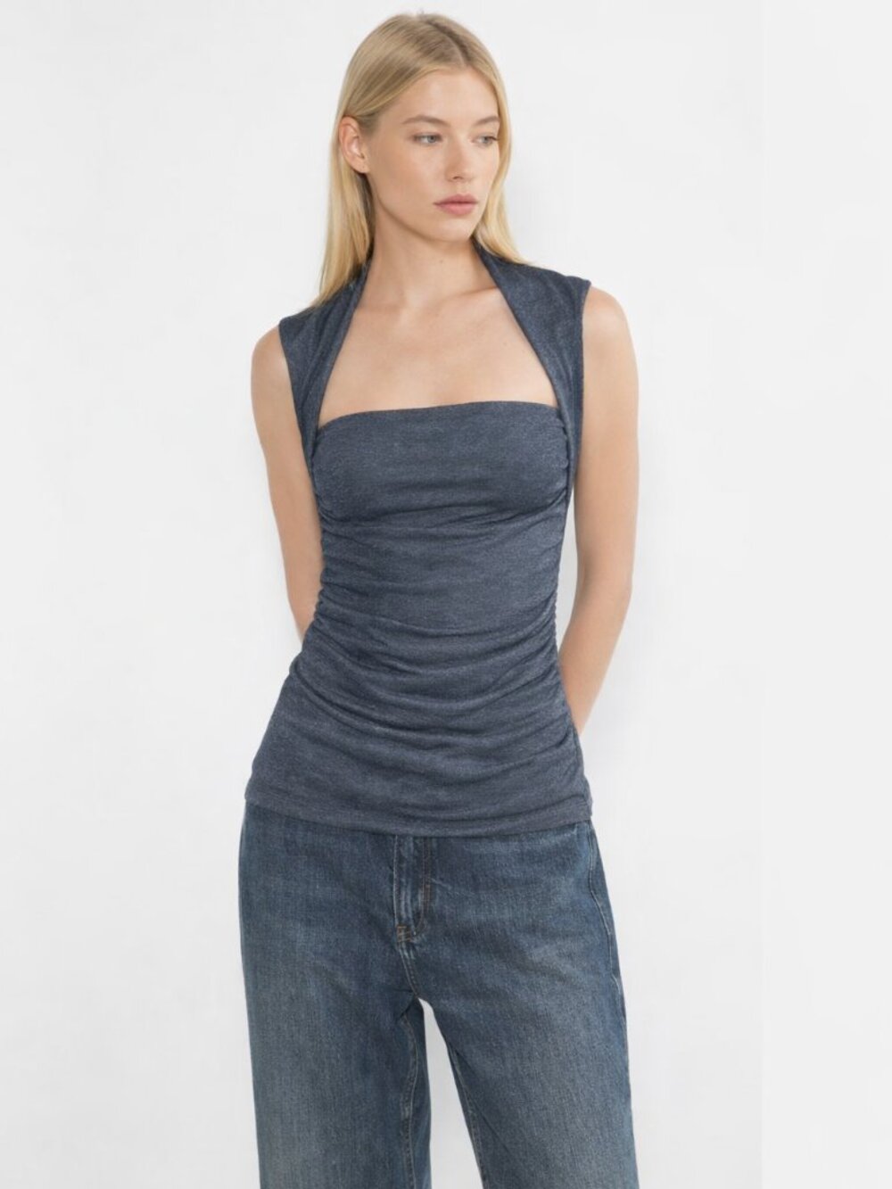 Aritzia Contour Flourish Top Ruched Squareneck Second-skin Tank Top #A1847 - Picture 1 of 7